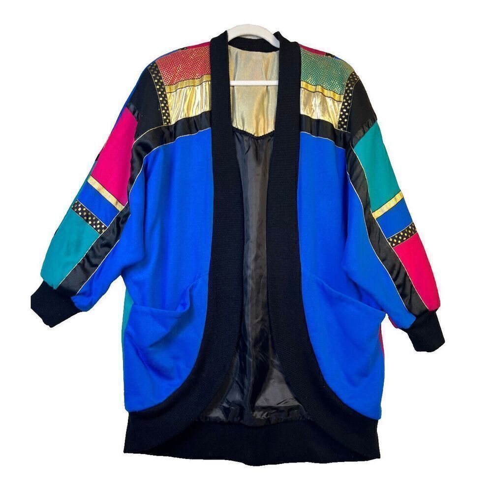 VTG Art to Wear Color Block Sarah Cocoon Shoulder Pads Jacket‎ Medium 80s Retro